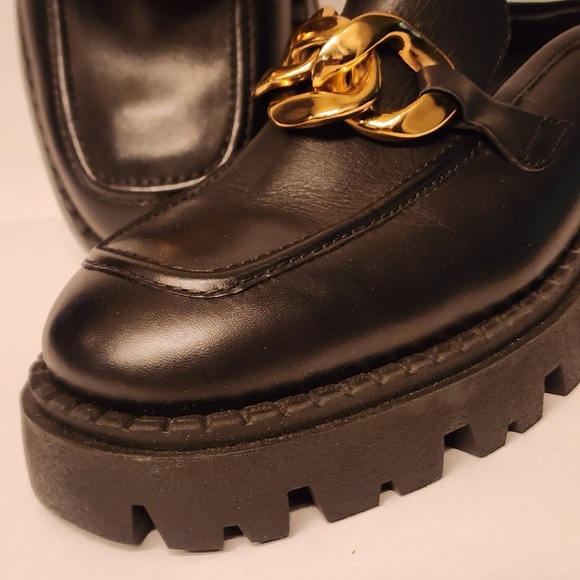 Free People Lyra Link Loafer Mules Women’s Black & Gold Chain Size 9.5 /40 - Picture 9 of 16